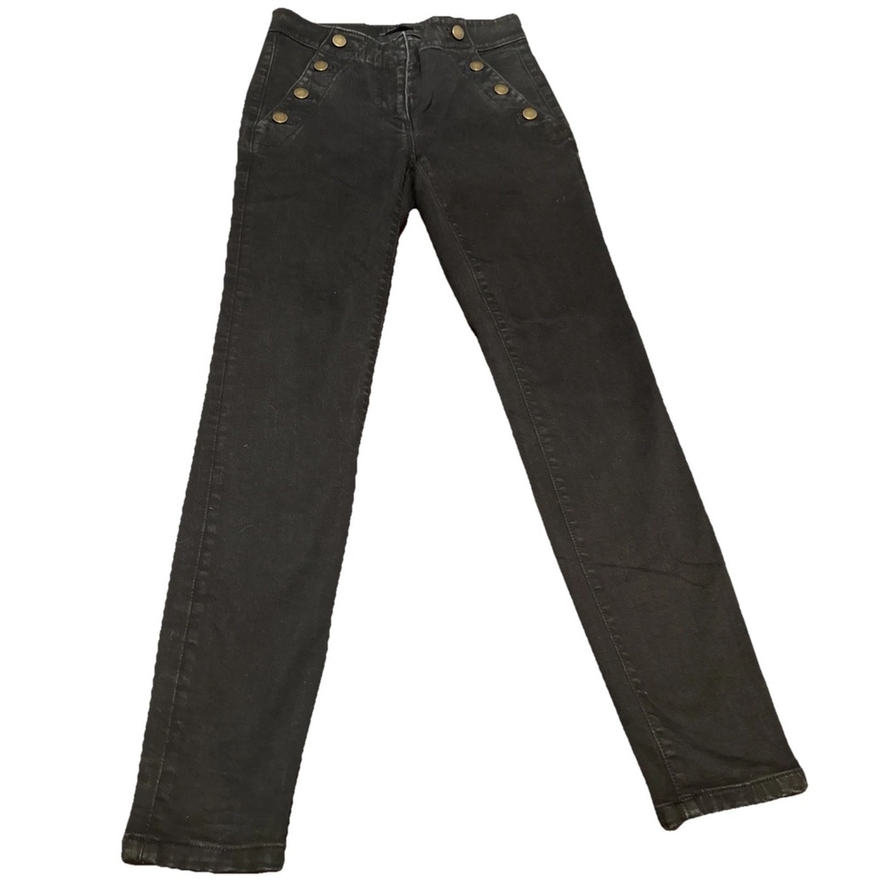 Ann Taylor Skinny Black Jeans Size 2 High Rise Zip Side Button‎ Pocket Pants